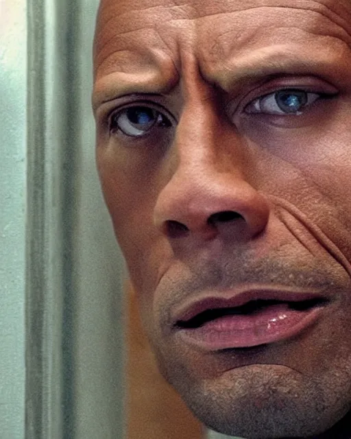 Image similar to Film still close-up shot of Dwayne Johnson as Jack from the movie The Shining. Photographic, photography