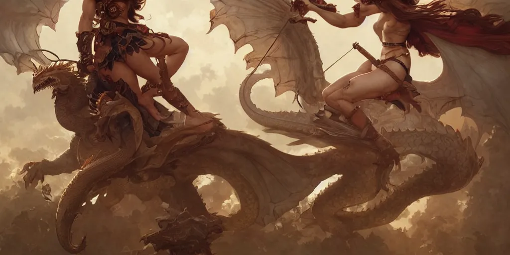 Prompt: portrait of a barbarian princess riding a magestic dragon, intricate, elegant, highly detailed, digital painting, artstation, concept art, smooth, sharp focus, illustration, art by artgerm and greg rutkowski and alphonse mucha and william - adolphe bouguereau