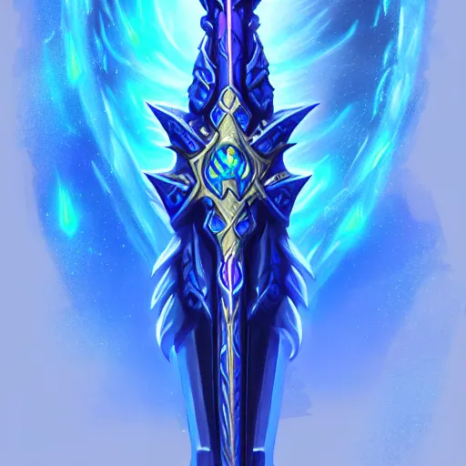 Image similar to bright weapon of warcraft blizzard wizard staff art, a spiral magical wizard staff. bright art masterpiece artstation. 8k, sharp high quality illustration in style of Jose Daniel Cabrera Pena and Leonid Kozienko, blue colored theme, concept art by Tooth Wu,