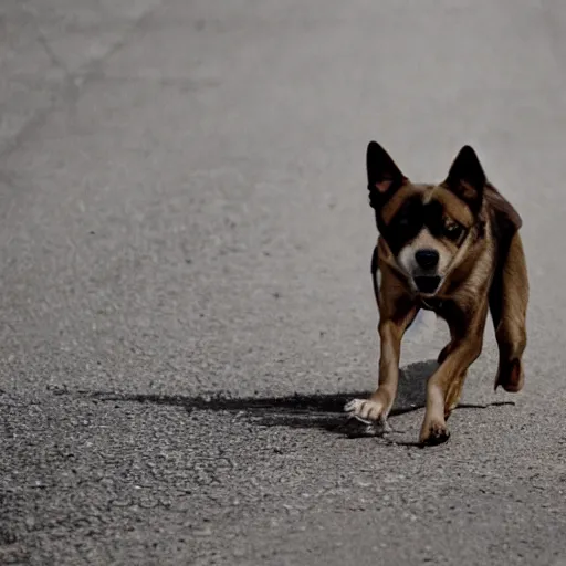 Prompt: a dog trying to cross the mexico border, photography, sad, depressing,