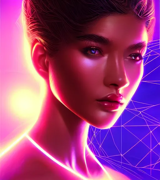 Prompt: symmetry!! russian prince of technology, solid cube of light, hard edges, product render retro - futuristic poster scifi, lasers and neon circuits, brown skin beautiful russian princess, intricate, elegant, highly detailed, digital painting, artstation, concept art, smooth, sharp focus, illustration, dreamlike, art by artgerm