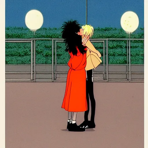 Prompt: woman saying goodbye to her lover at the airport, sprite, vaporwave nostalgia, directed by beat takeshi, visual novel cg, 8 0 s anime vibe, kimagure orange road, maison ikkoku, sketch by osamu tezuka, directed by makoto shinkai and beat takeshi