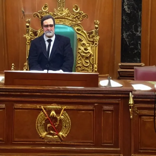 Image similar to satan in the spanish congress of deputies at the speaker's lectern