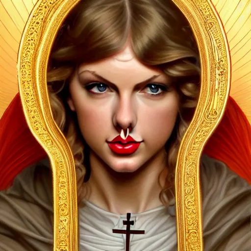 Image similar to intense portrait of taylor swift as a catholic saint, intricate, elegant, highly detailed, my rendition, digital painting, artstation, concept art, smooth, sharp focus, illustration, art by artgerm and greg rutkowski and alphonse mucha