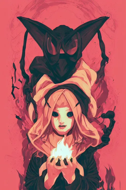 Image similar to portrait of a witch fire with hoodie by Sachin Teng and wlop