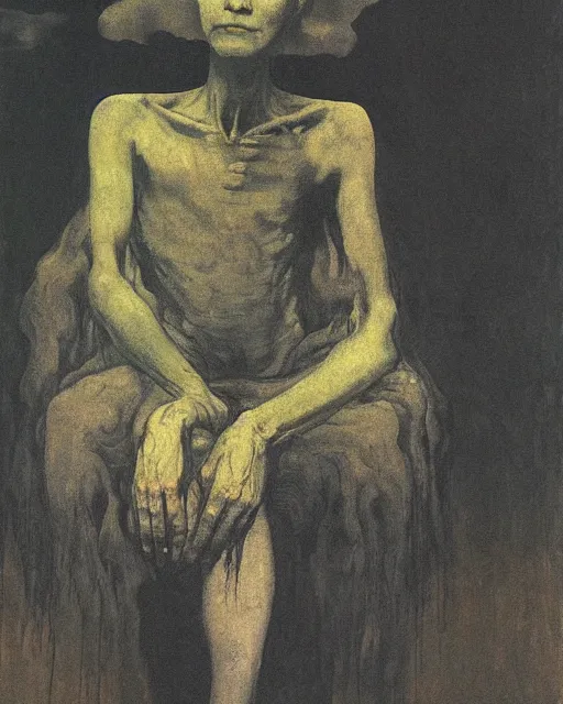 Prompt: a seated portrait of a dead figure and black dog,  Francisco Goya painting, part by Beksiński and EdvardMunch. art by Takato Yamamoto and Edvard Munch, Francis Bacon masterpiece