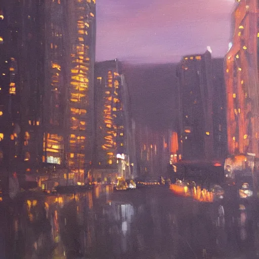 Image similar to painting of the cityscape at night