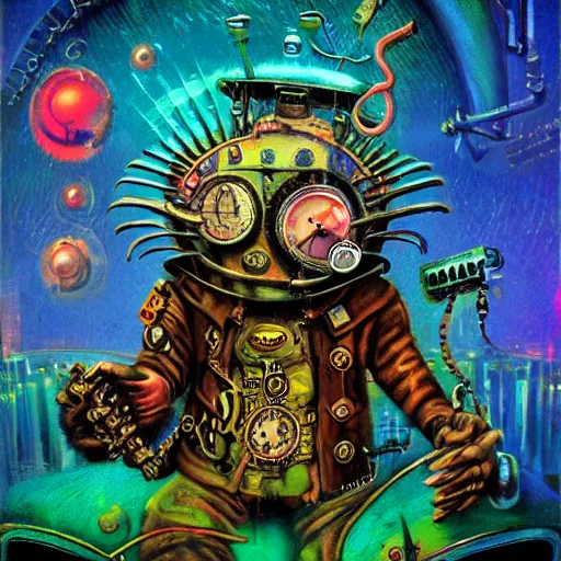 Image similar to steampunk rat, acid, 303, psychedelic, by paul lehr, cd cover