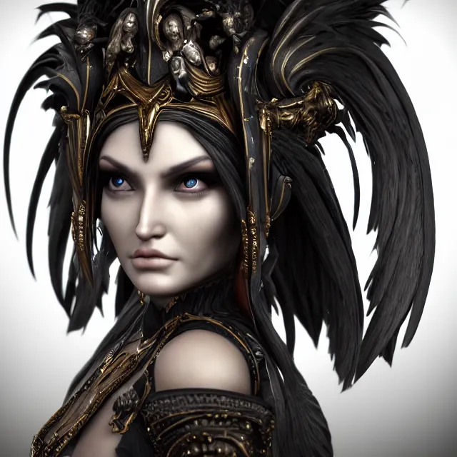 Prompt: perfectly centered close up portrait, candid photography, goddess of death, by anne stokes, updo, highly detailed, accurate, unreal engine 5