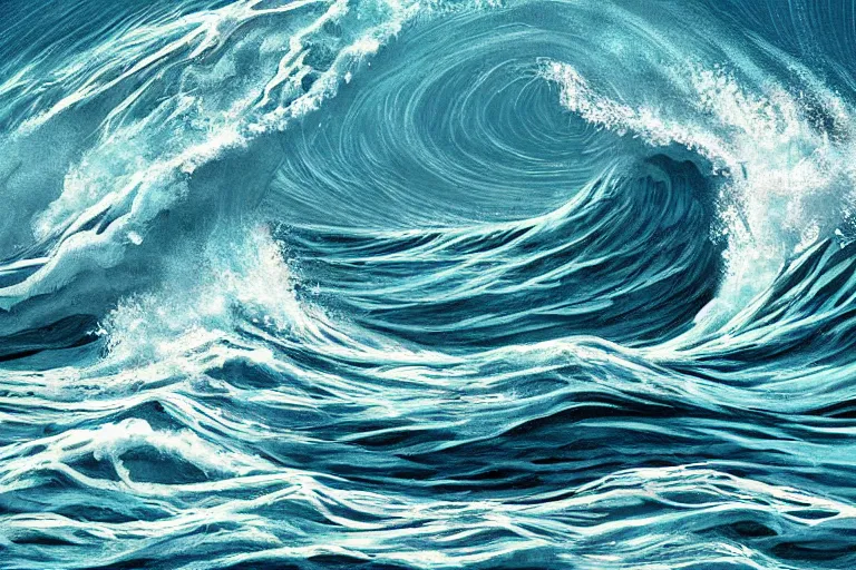 Image similar to ocean, land!!!!!!, ( ( ( ( tumultuous waves ) ) ) ), digital painting, illustrated by max hay