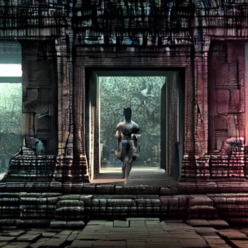 Image similar to a cyberpunk angkor thom, photorealistic, blade runner, highly detailed