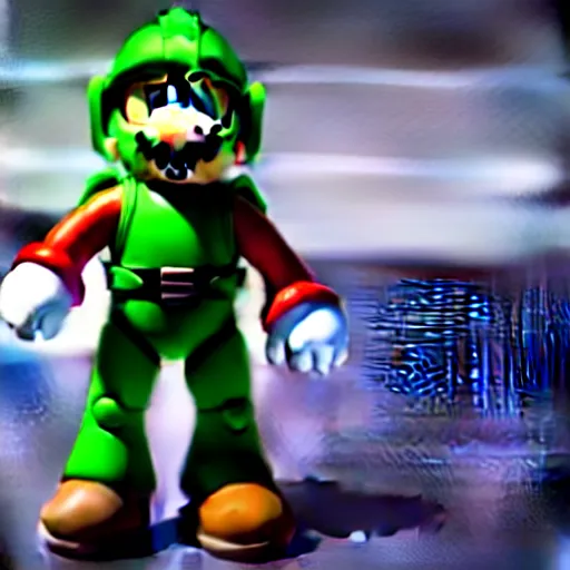 Image similar to Super Mario as Master Chief, highly detailed, extremely high quality, HD, 4k, 8k, Canon 300mm, professional photographer, 40mp, lifelike, top-rated, award winning, realistic, detailed lighting, detailed shadows, sharp, no blur, edited, corrected, trending