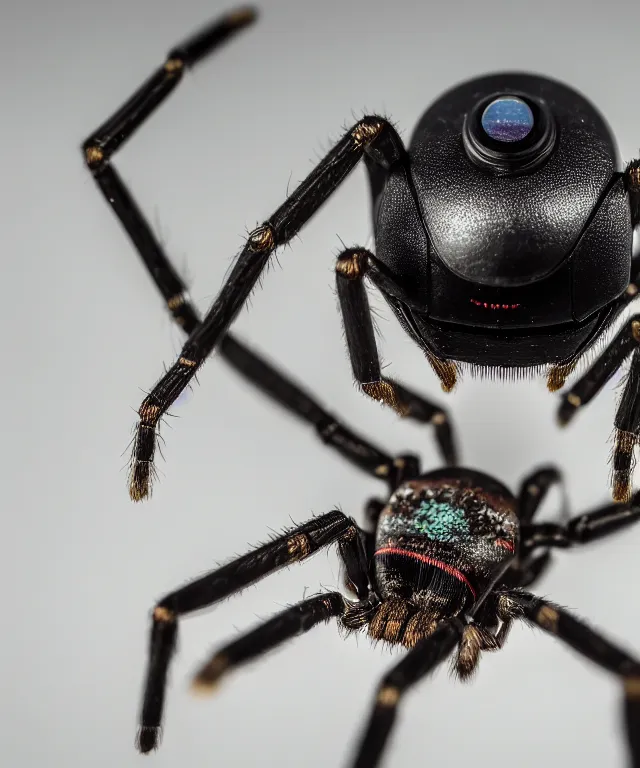 Prompt: high quality presentation photo of a cute miniature robot spider, photography 4k f1.8 anamorphic bokeh 4k Canon Nikon