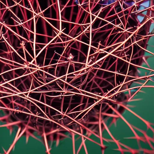 Prompt: photograph of a crown of thorns, red hues, award winning photography,40mm lens, shallow depth of field, split lighting