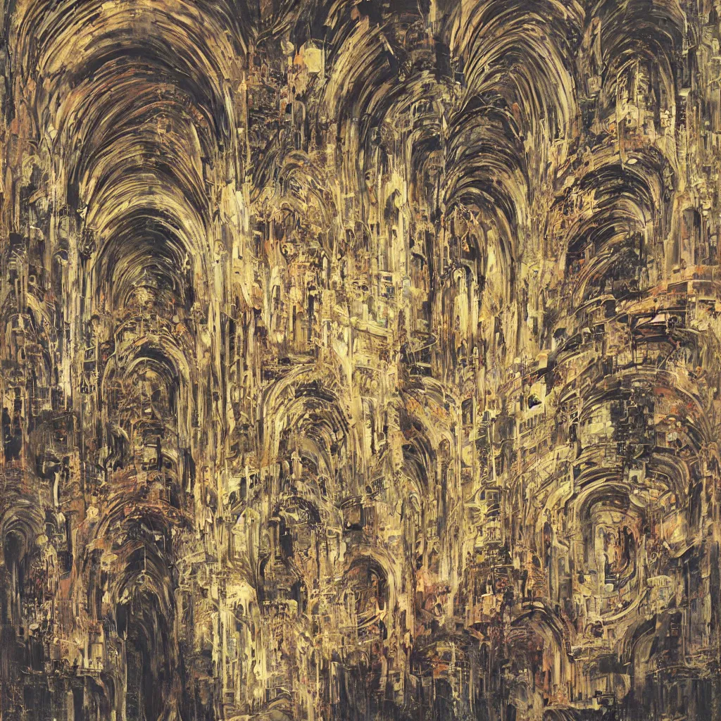 Image similar to underground cathedral, oil painting by katsuhiro otomo