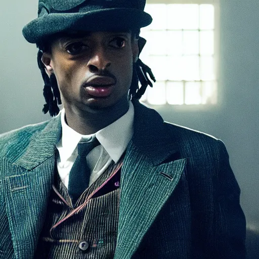 Image similar to playboi carti in peaky blinders 4 k the detailed super realistic