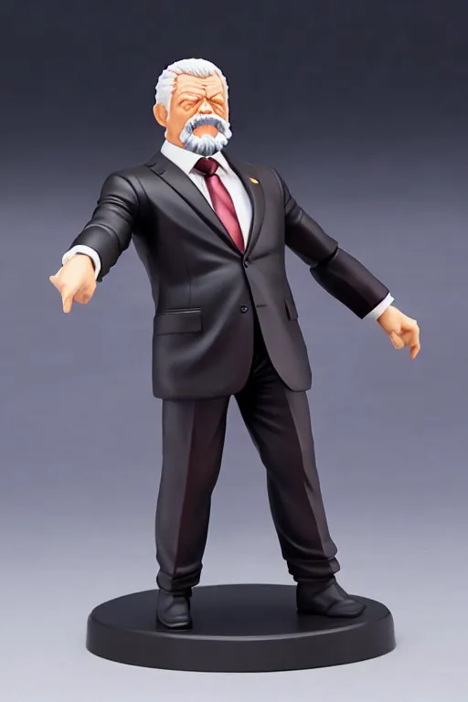 Prompt: still high quality figurine of strongman president lula, tsurime eyes, tareme eyes, personification, dynamic pose, detailed product photo, featured on amiami, tone mapped, beautiful composition, 8 5 mm, f. 1 4