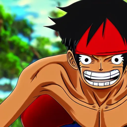 Prompt: ultra realistic monkey d luffy from one piece using gear 5