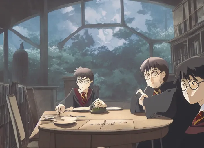 Prompt: film still of Harry Potter and the Chamber of Secrets Artwork by Dice Tsutsumi, Makoto Shinkai, Studio Ghibli