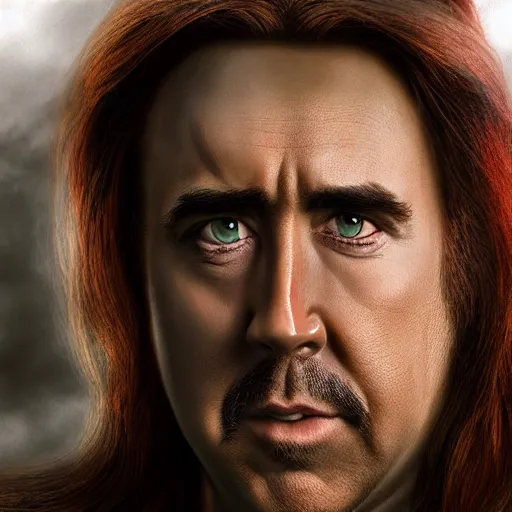 Prompt: nicholas cage as conan the barbarian portrait, cinematic, realistic photography