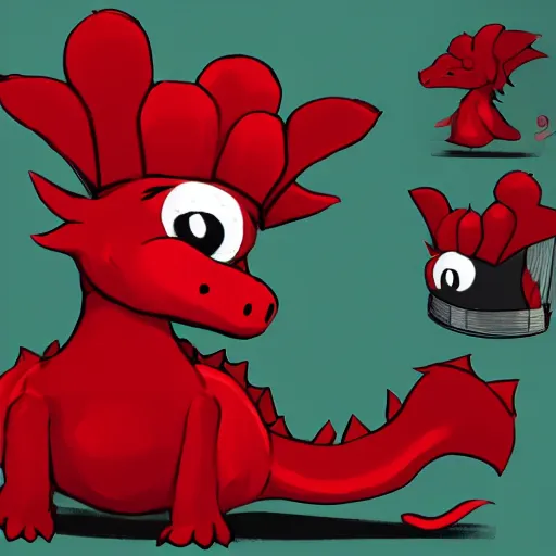 Prompt: red baby dragon wearing a chef's hat, concept art