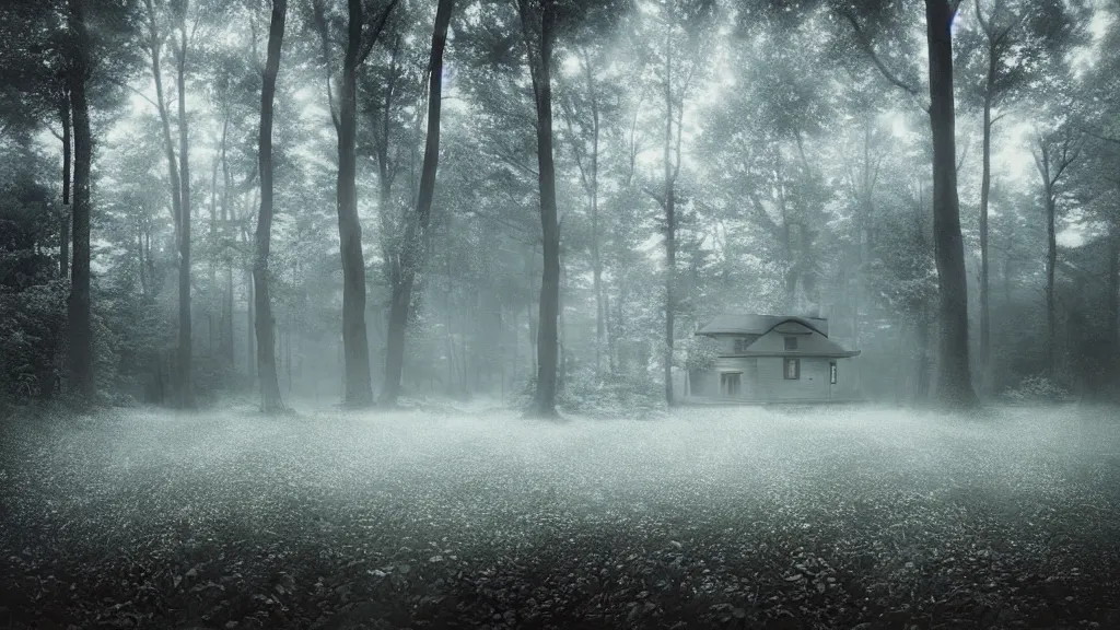 Prompt: [ a cottage in the woods. ] artgerm, mikko lagerstedt, zack snyder, tokujin yoshioka