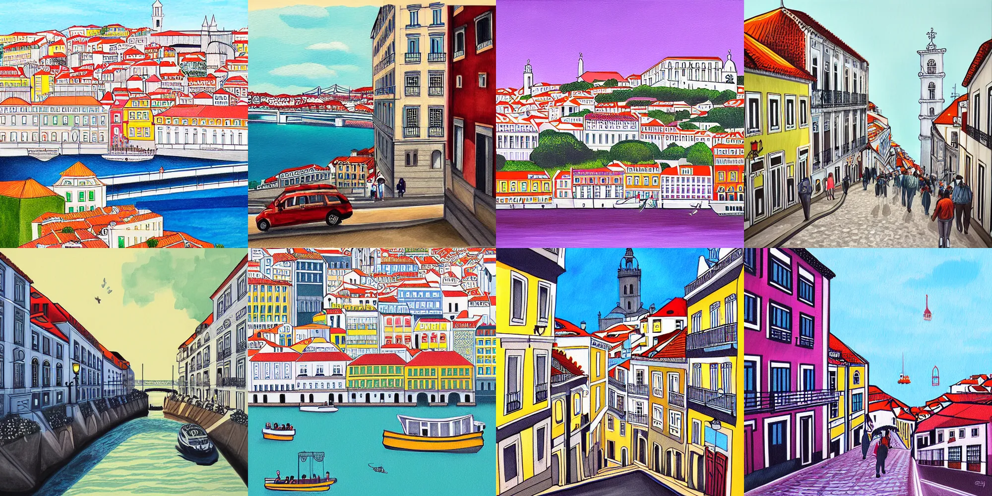 Prompt: The City of Lisbon, illustration painting by awanqi