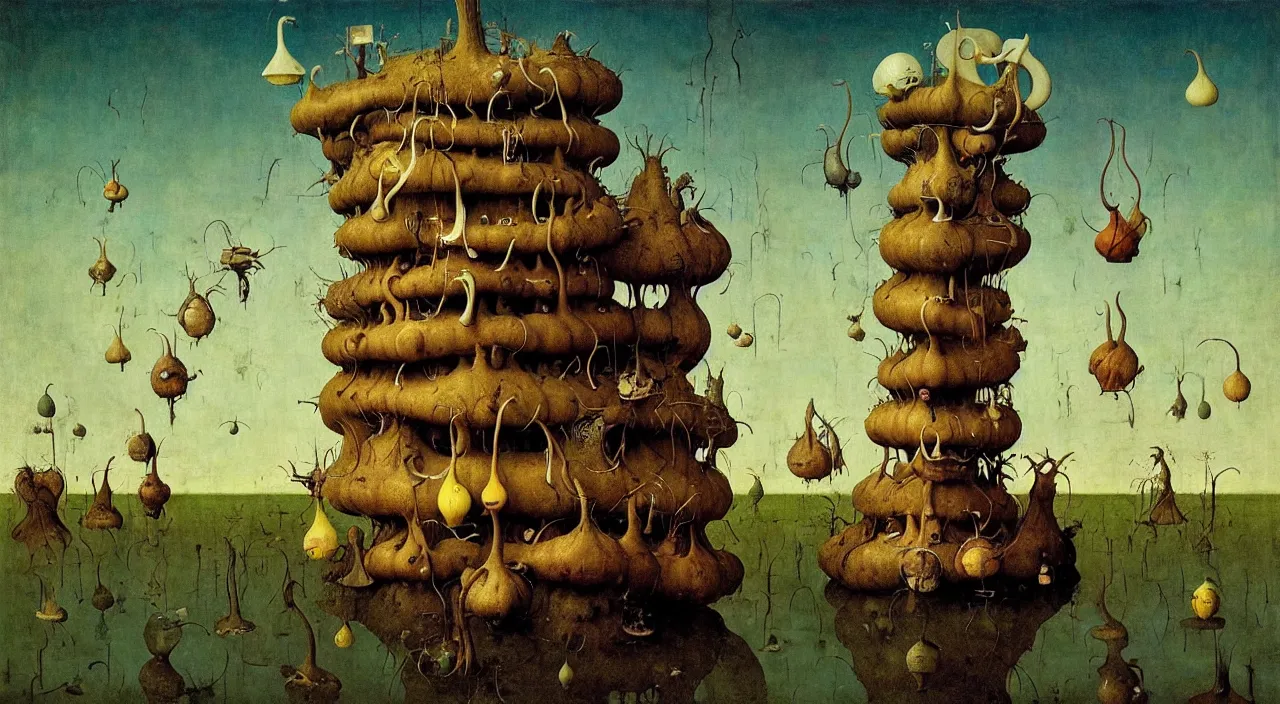 Image similar to single flooded simple!! fungus gourd tower anatomy, very coherent and colorful high contrast masterpiece by norman rockwell franz sedlacek hieronymus bosch dean ellis simon stalenhag rene magritte gediminas pranckevicius, dark shadows, sunny day, hard lighting