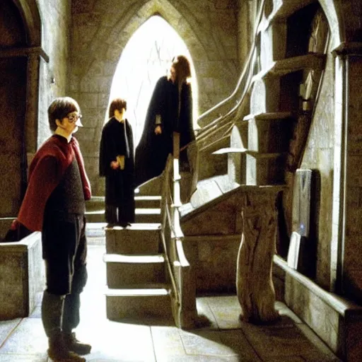 Image similar to harry potter arguing with a staircase