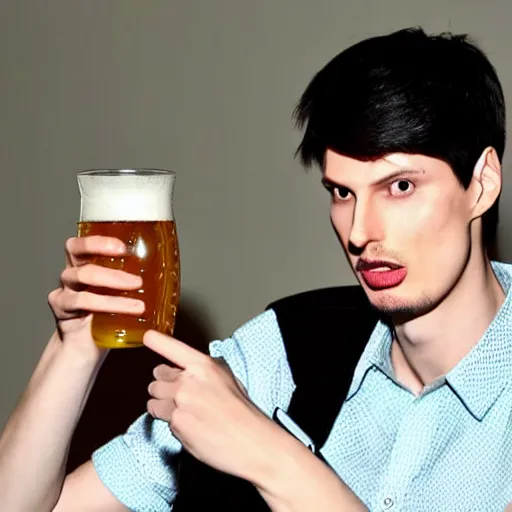 Prompt: pavel durov drinking a beer, high quality photo