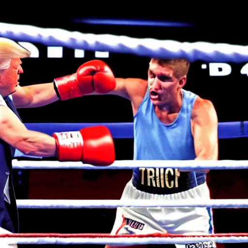 Prompt: Donald Trump losing a boxing match with Bernie Sanders, award-winning photo, sports illustrated