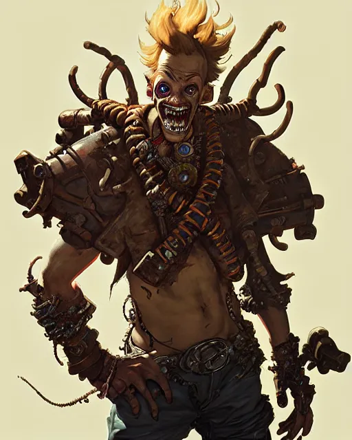 Image similar to junkrat from overwatch, character portrait, concept art, intricate details, highly detailed by greg rutkowski, michael whelan and gustave dore