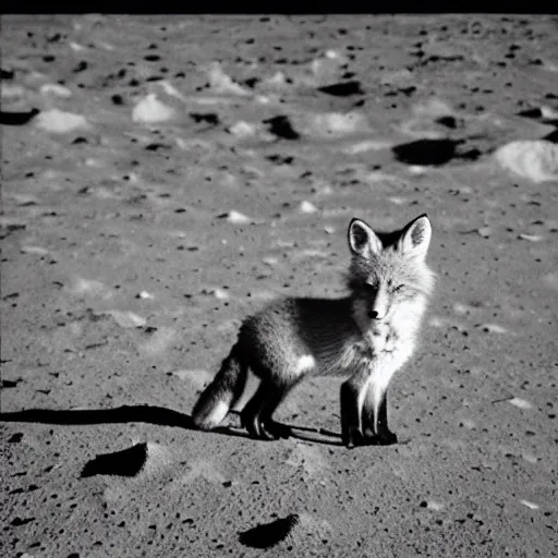 Prompt: fox on lunar surface, stood next to cheese