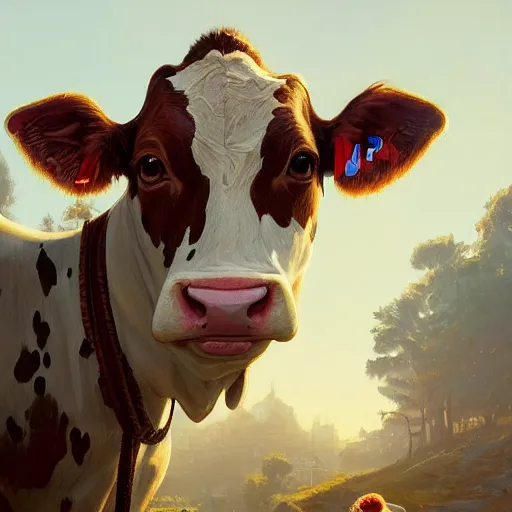 Image similar to highly detailed portrait 🐄, in gta v, stephen bliss, unreal engine, fantasy art by greg rutkowski, loish, rhads, ferdinand knab, makoto shinkai and lois van baarle, ilya kuvshinov, rossdraws, tom bagshaw, global illumination, radiant light, detailed and intricate environment