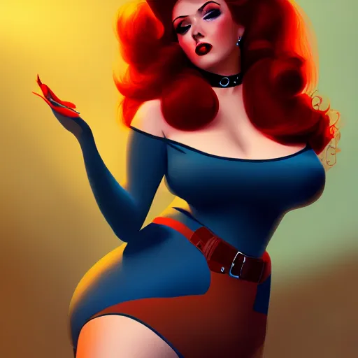 Prompt: rockabilly curvy woman long hair, blonde, blue eyes, wholesome, country, southern, digital art, cinematic, concept art, 8k, painting, imaginefx, cgsociety, trending on artstation, wide shot, full shot