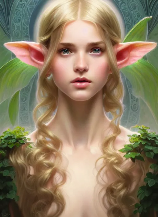 Prompt: perfectly feminine face!! full body portrait of young elf fairy blessed by nature with ever - increasing physical mental perfection, blonde, symmetrical! intricate, sensual features, highly detailed, biblical divine holy perfection!! digital painting, artstation, concept art, smooth, sharp focus, illustration, art by artgerm and greg rutkowski and alphonse mucha