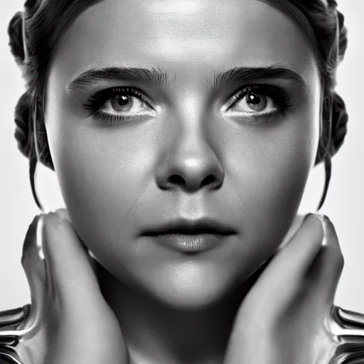 Image similar to Adult Chloe Moretz as Princess Leia, movie scene, skin pores, XF IQ4, 50mm, F1.4, studio lighting, professional, Look at all that detail!, Dolby Vision, UHD