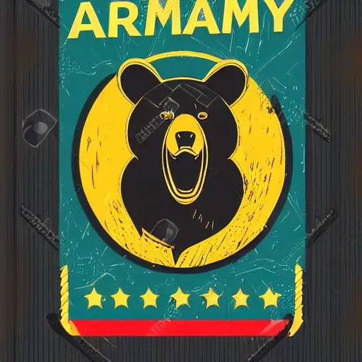 Image similar to Propaganda poster of a army bear, sticker, highly detailed, colorful, illustration, drama, smooth and clean vector curves, no jagged lines, vector art, smooth