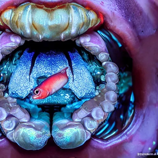Prompt: Inside the fish’s mouth was an opulent casino!