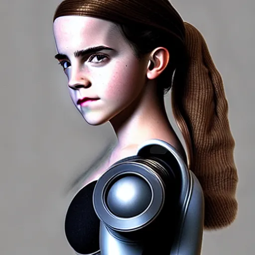 Prompt: young lady cyborg like emma watson, bioorganic concept, beautiful face, full body,