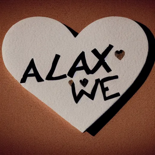 Image similar to a heart with the name alex written on it, cute, high detail, well lit, octane render, blender, particles, dream like, alex