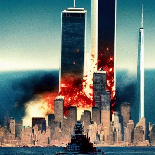 Prompt: 9/11 movie poster in the style of Jaws