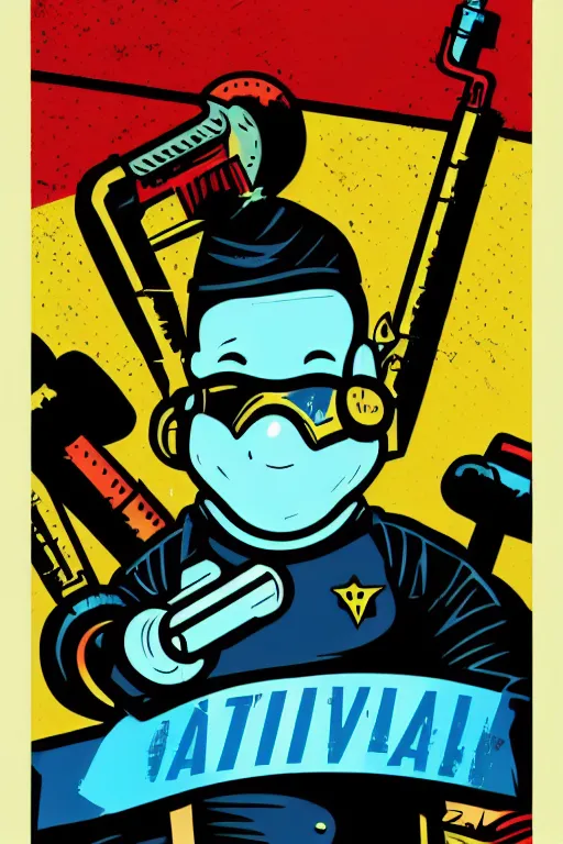 Image similar to fallout 7 6 retro futurist illustration art by butcher billy, sticker, colorful, illustration, highly detailed, simple, smooth and clean vector curves, no jagged lines, vector art, smooth andy warhol style