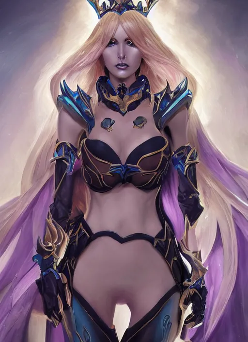 Image similar to luxanna crownguard, from league of legends, hyper detailed, digital art, trending in artstation, cinematic lighting, studio quality, smooth render, fluorescent skin, sharp focus, intricate, elegant, highly detailed, art style by klimt and nixeu and ian sprigger and wlop and krenz cushart