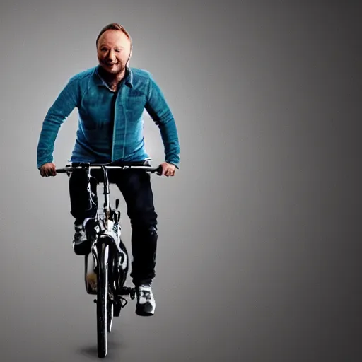 Prompt: Limmy cycling in jeans, trending on artstation, hyperrealism, photorealistic, volumetric lighting