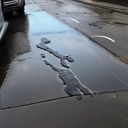 Prompt: puddles in the shape of a man