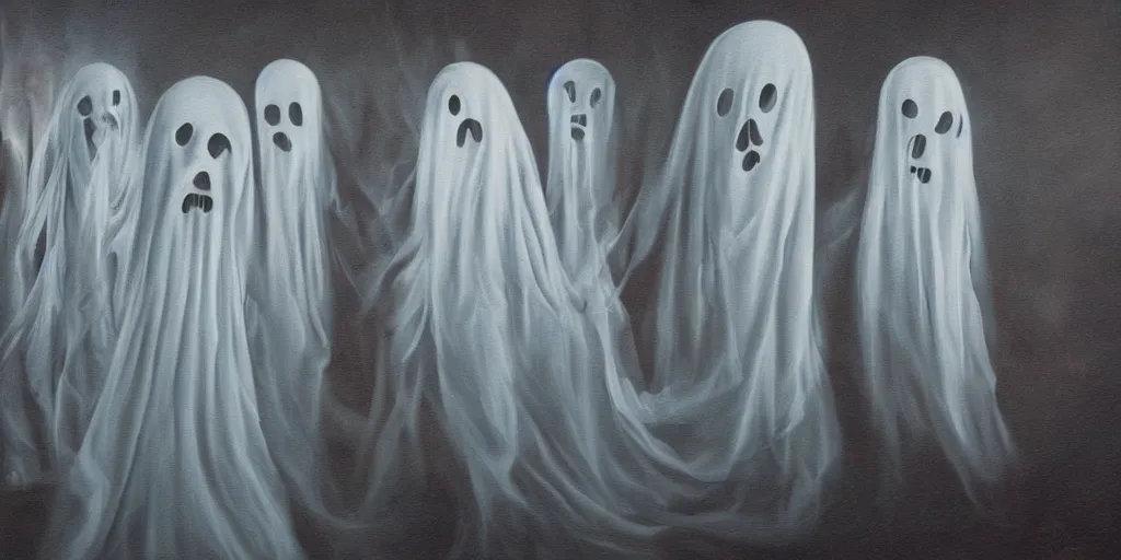 Prompt: surreal painting of ghosts in a room