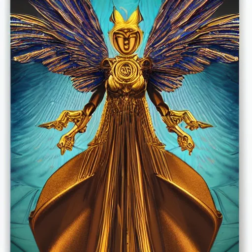 Image similar to Mechanical angel, golden wings, mechanical style, tarot, by dylan kowalski