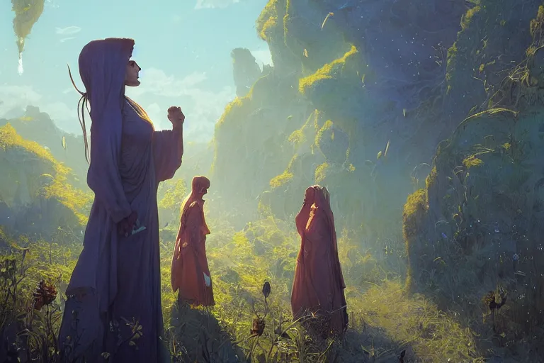 Image similar to the nooran sisters singing ali ali ali, stephen bliss, unreal engine, fantasy art by greg rutkowski, loish, rhads, ferdinand knab, makoto shinkai and lois van baarle, ilya kuvshinov, rossdraws, tom bagshaw, alphonse mucha, global illumination, radiant light, detailed and intricate environment