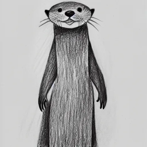 Image similar to an otter in a dress, pencil drawing